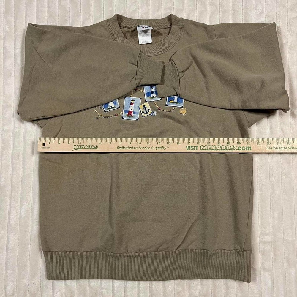 Large Khaki/Tan Light House Nautical Print Graphic Sweat Shirt - Picture 3 of 7